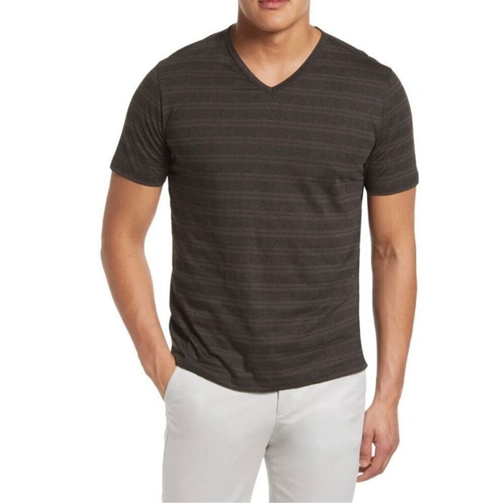 NWT ROBERT BARAKETT PAVILLION STRIPE V-NECK T-SHIRT IN BLACK MEN'S XL